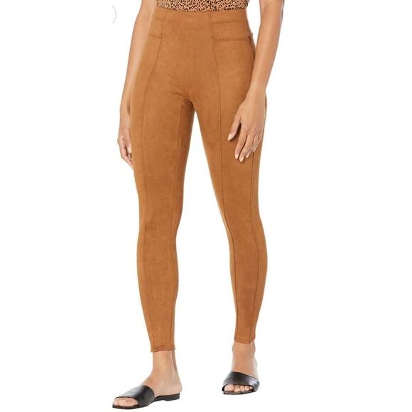 Spanx Size Medium Rich Caramel Brown Faux Suede Stretch Pant Shapewear Leggings - Picture 8 of 16